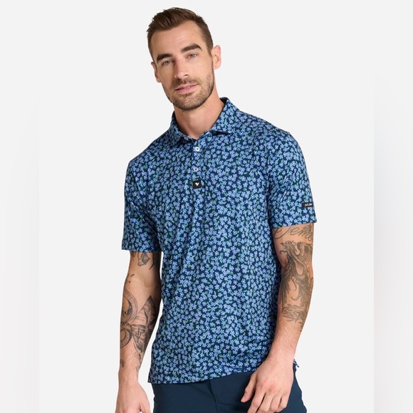 Bad Birdie Other - Bad Birdie Lily Lilac Performance Polo Men's XL Blue Stretch Floral Golf Shirt